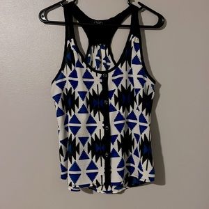 Womens blue, black and white pattern tank